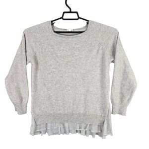 Womens Garnet Hill Gray 100% Cashmere Sweater Sheer Ruffle Hem Long Sleeve XL